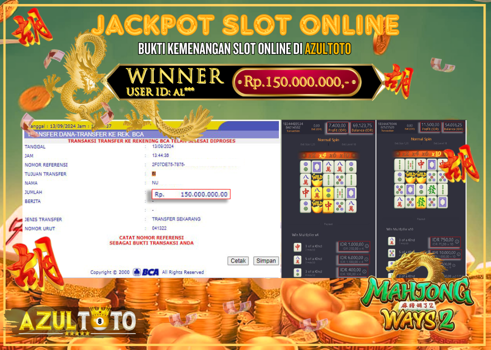 JACKPOT SLOT MAHJONG WAYS 2 RP.150.000.000,- LUNAS DI AZULTOTO!