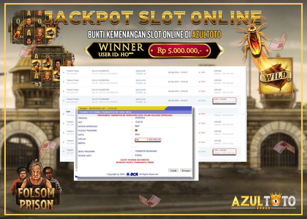 JACKPOT SLOT NO LIMIT CITY FOLSOM PRISON RP.5.000.000,- LUNAS DI AZULTOTO!
