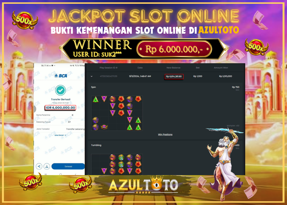JACKPOT SLOT GATES OF OLYMPUS 1000 RP.6.000.000,- LUNAS DI AZULTOTO!