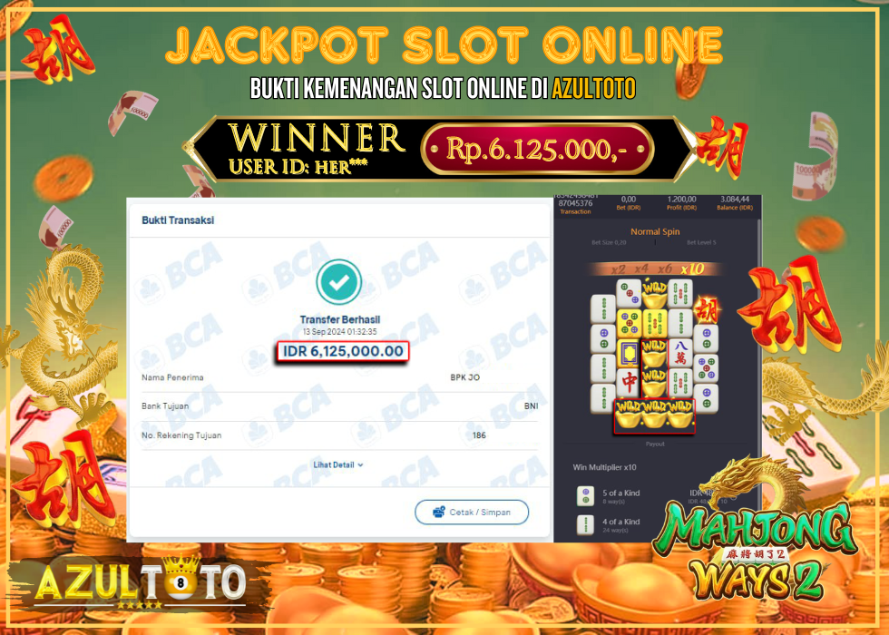 JACKPOT SLOT MAHJONG WAYS 2 RP.6.125.000,- LUNAS DI AZULTOTO!