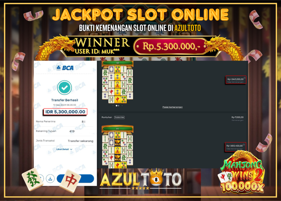 JACKPOT SLOT MAHJONG WINS 2 RP.5.300.000,- LUNAS DI AZULTOTO!