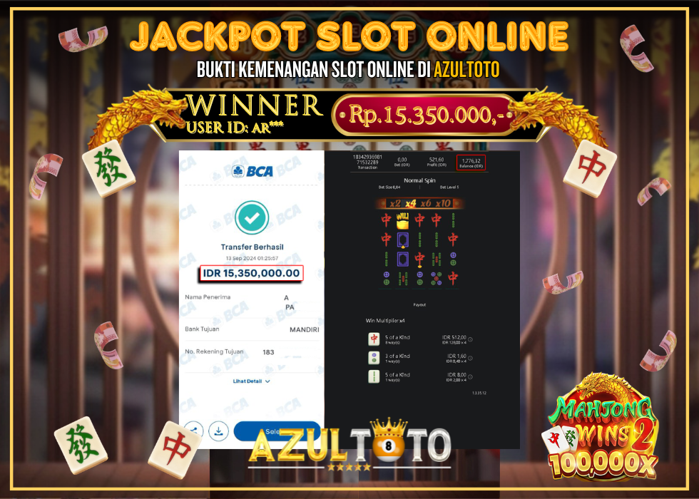 JACKPOT SLOT MAHJONG WINS 2 RP.15.350.000,- LUNAS DI AZULTOTO!