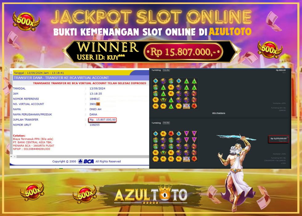 JACKPOT SLOT GATES OF OLYMPUS 1000 RP.15.807.000,- LUNAS DI AZULTOTO!