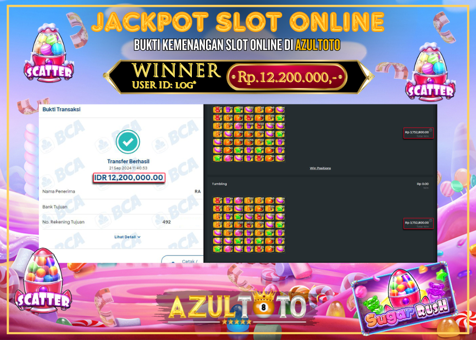 JACKPOT SLOT SUGAR RUSH RP.12.200.000,- LUNAS DI AZULTOTO!