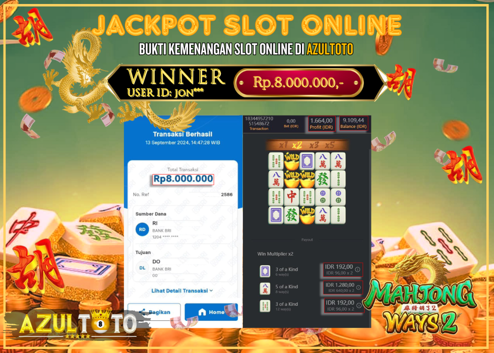 JACKPOT SLOT MAHJONG WAYS 2 RP.8.000.000,- LUNAS DI AZULTOTO!