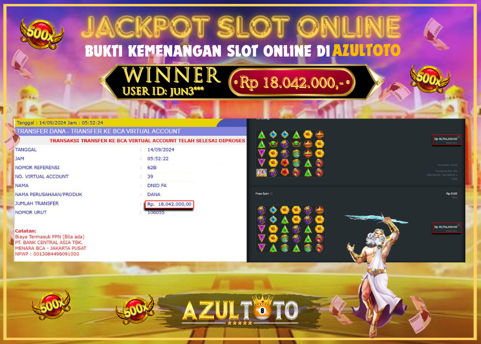 JACKPOT SLOT GATES OF OLYMPUS 1000 RP.18.042.000,- LUNAS DI AZULTOTO!