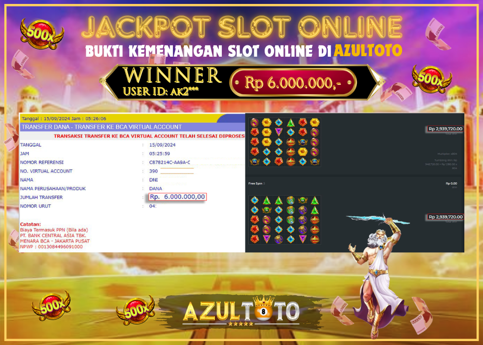 JACKPOT SLOT GATES OF OLYMPUS 1000 RP.6.000.000,- LUNAS DI AZULTOTO!