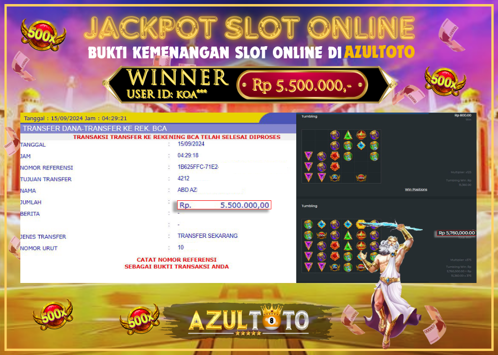 JACKPOT SLOT GATES OF OLYMPUS 1000 RP.5.500.000,- LUNAS DI AZULTOTO!