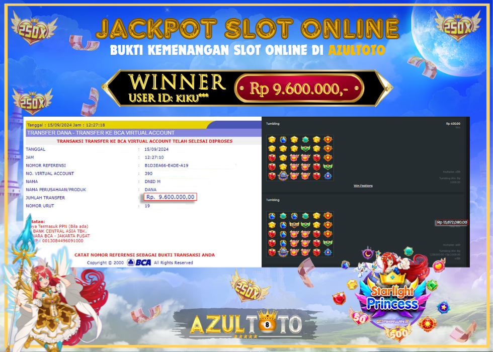JACKPOT SLOT STARLIGHT PRINCESS 1000 RP.9.600.000,- LUNAS DI AZULTOTO!