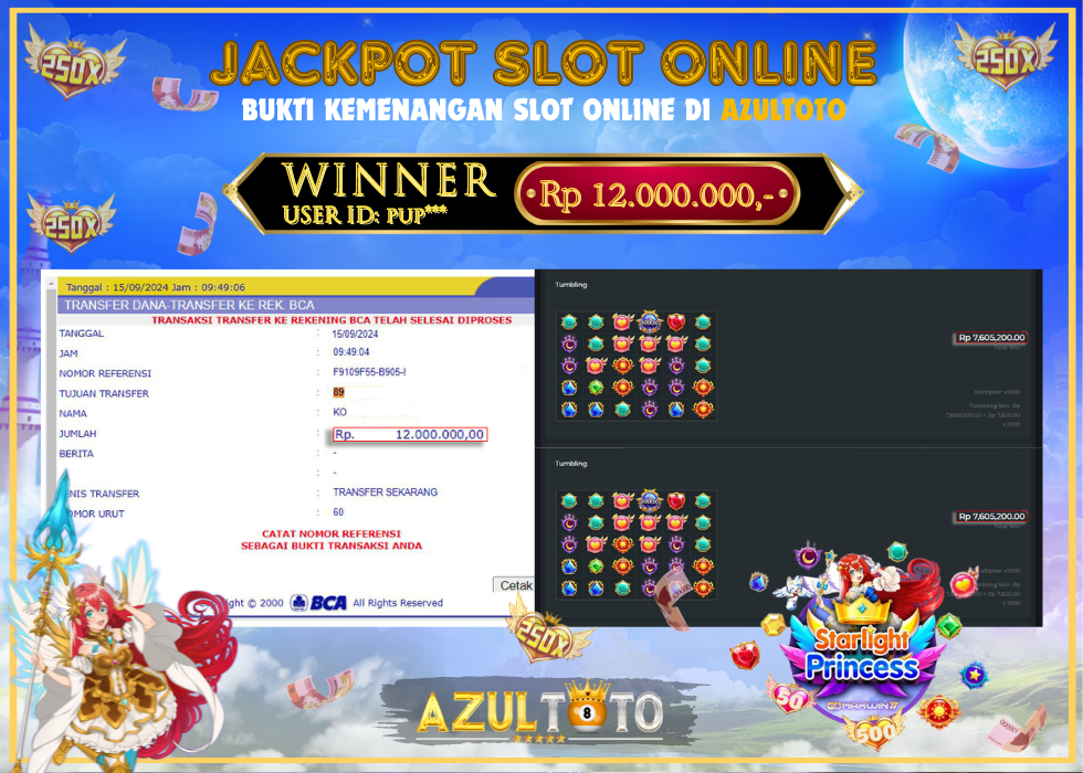 JACKPOT SLOT STARLIGHT PRINCESS 1000 RP.12.000.000,- LUNAS DI AZULTOTO!