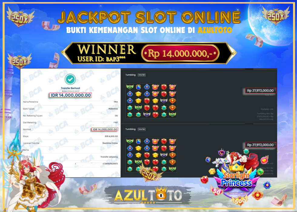 JACKPOT SLOT STARLIGHT PRINCESS 1000 RP.14.000.000,- LUNAS DI AZULTOTO!