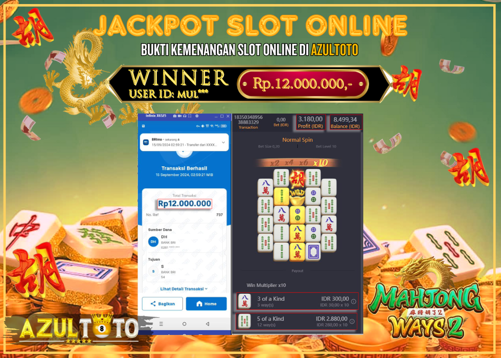 JACKPOT SLOT MAHJONG WAYS 2 RP.12.000.000,- LUNAS DI AZULTOTO!