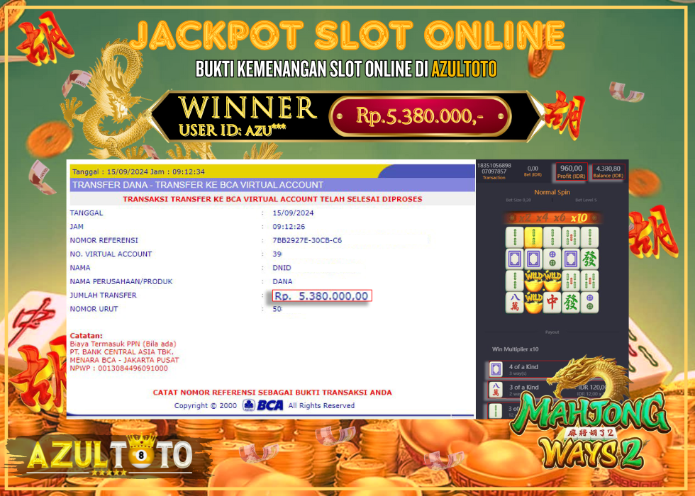 JACKPOT SLOT MAHJONG WAYS 2 RP.5.380.000,- LUNAS DI AZULTOTO!