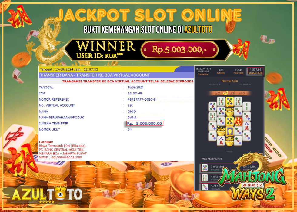 JACKPOT SLOT MAHJONG WAYS 2 RP.5.003.000,- LUNAS DI AZULTOTO!