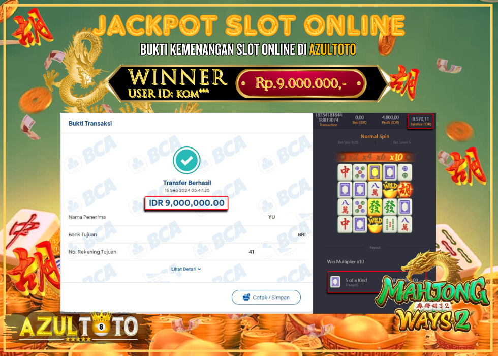 JACKPOT SLOT MAHJONG WAYS 2 RP.9.000.000,- LUNAS DI AZULTOTO!
