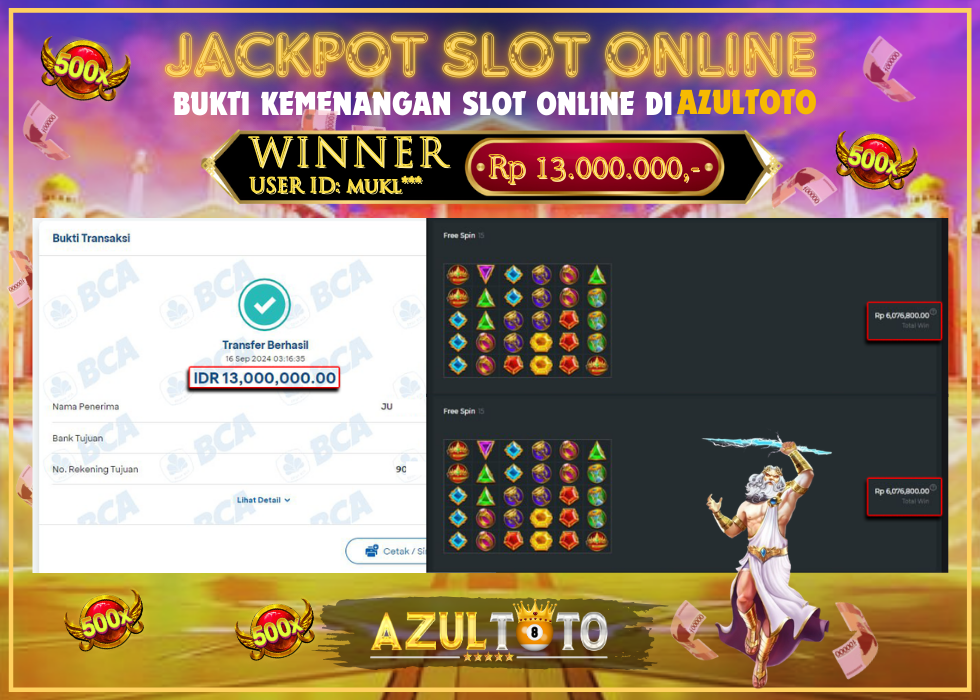 JACKPOT SLOT GATES OF OLYMPUS 1000 RP.13.000.000,- LUNAS DI AZULTOTO!