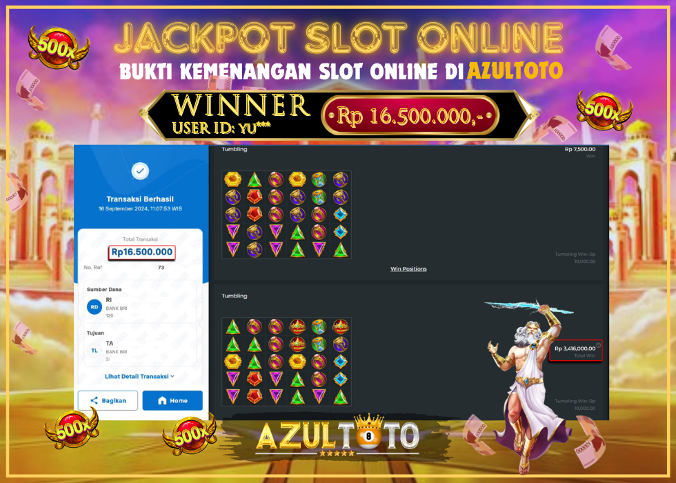 JACKPOT SLOT GATES OF OLYMPUS 1000 RP.16.500.000,- LUNAS DI AZULTOTO!