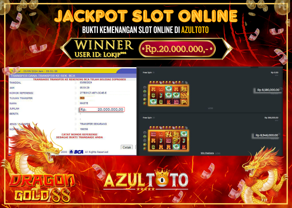 JACKPOT SLOT DRAGON GOLD 88 RP.20.000.000,- LUNAS DI AZULTOTO!