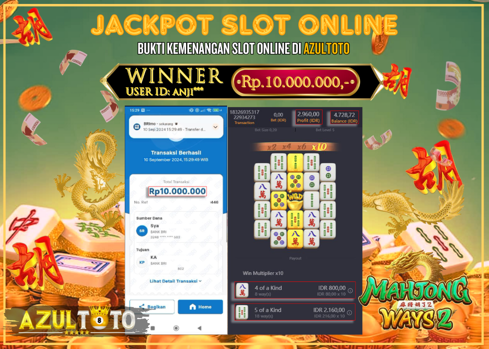 JACKPOT SLOT MAHJONG WAYS 2 RP.10.000.000,- LUNAS DI AZULTOTO!