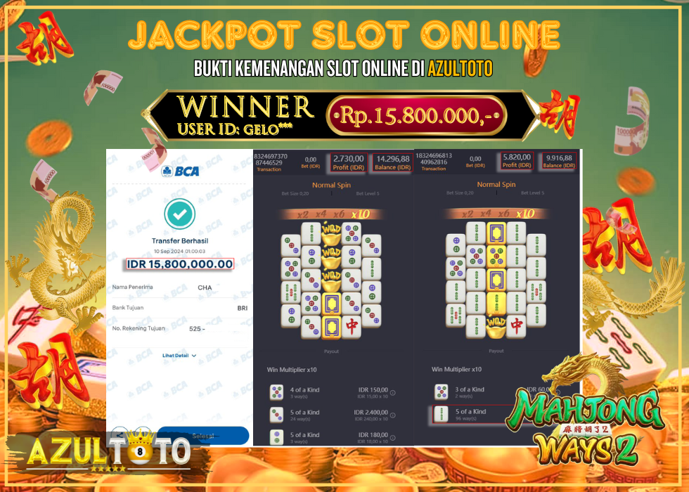 JACKPOT SLOT MAHJONG WAYS 2 RP.15.800.000,- LUNAS DI AZULTOTO!