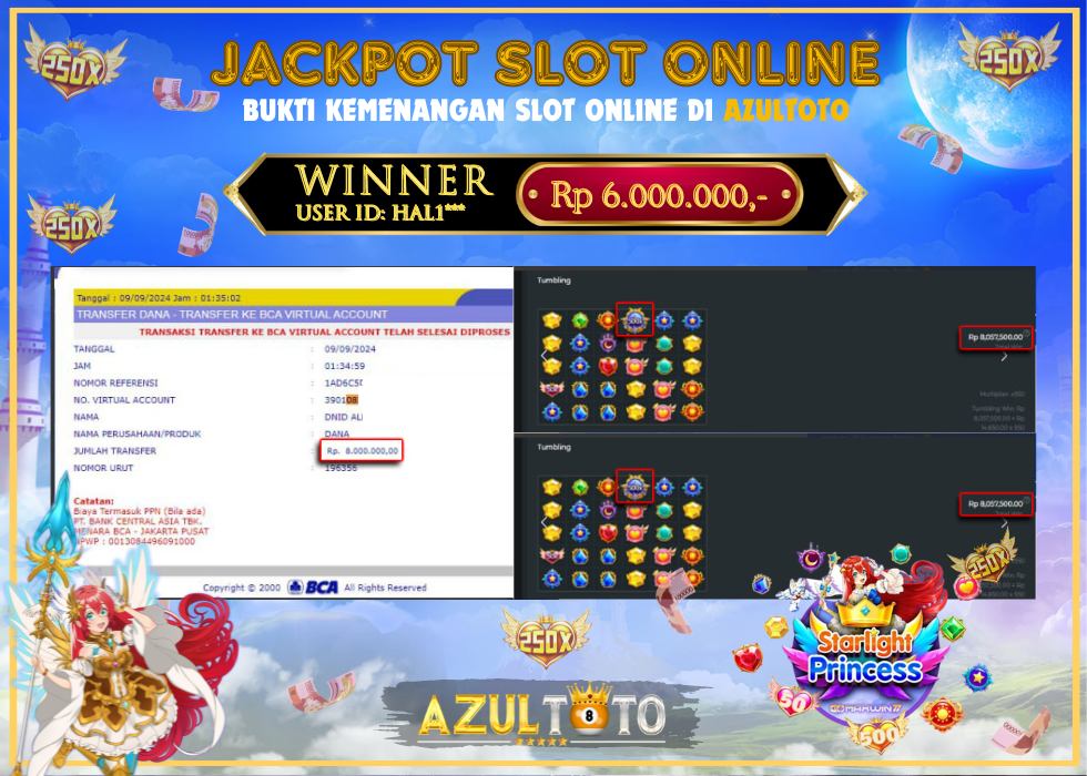 JACKPOT SLOT STARLIGHT PRINCESS 1000 RP.6.000.000,- LUNAS DI AZULTOTO!