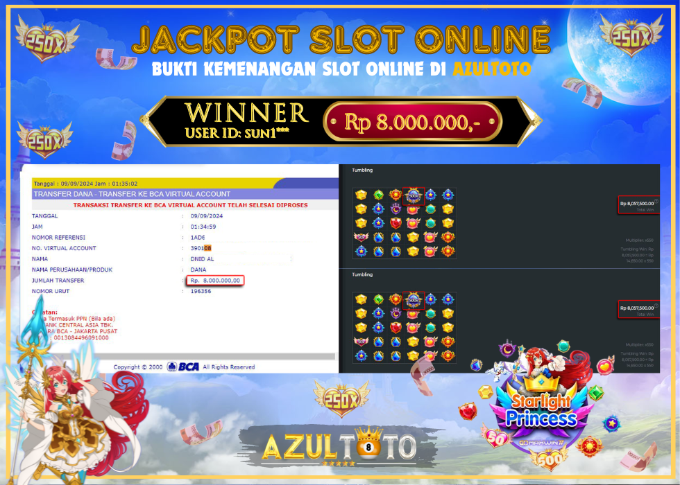 JACKPOT SLOT STARLIGHT PRINCESS 1000 RP.8.000.000,- LUNAS DI AZULTOTO!