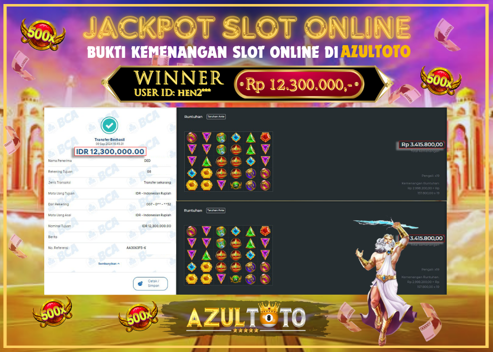 JACKPOT SLOT GATES OF OLYMPUS 1000 RP.12.300.000,- LUNAS DI AZULTOTO!