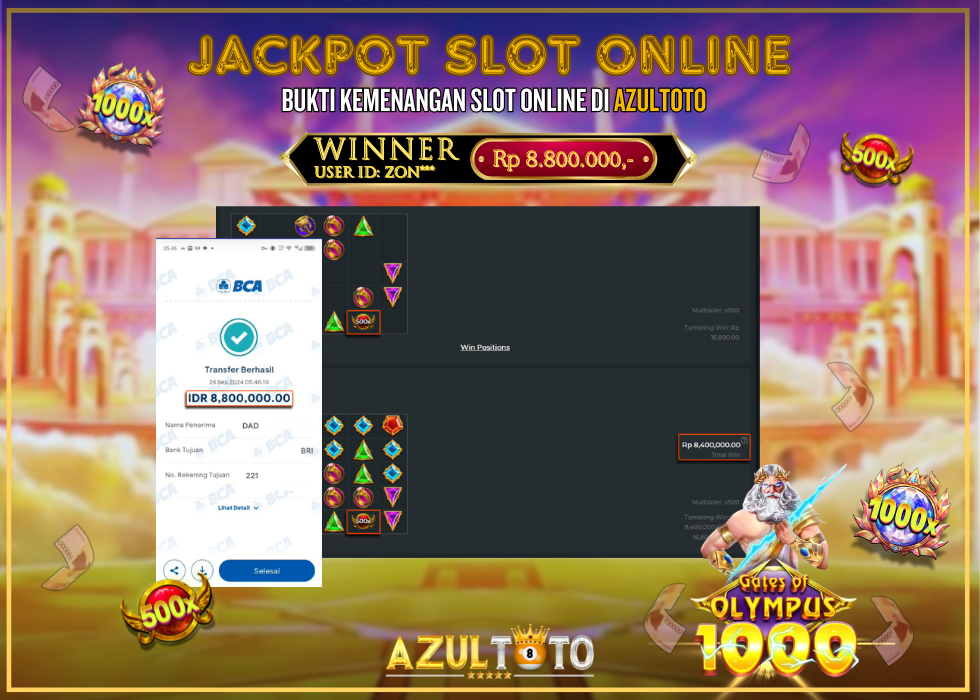 JACKPOT SLOT GATES OF OLYMPUS 1000 RP.8.800.000,- LUNAS DI AZULTOTO!