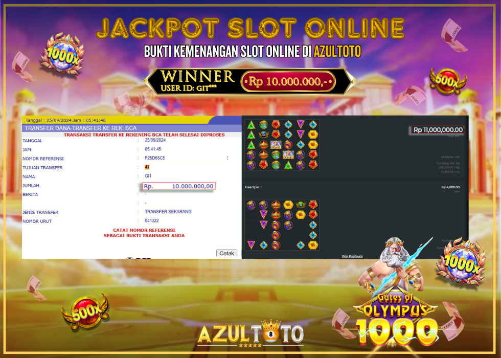 JACKPOT SLOT GATES OF OLYMPUS 1000 RP.10.000.000,- LUNAS DI AZULTOTO!