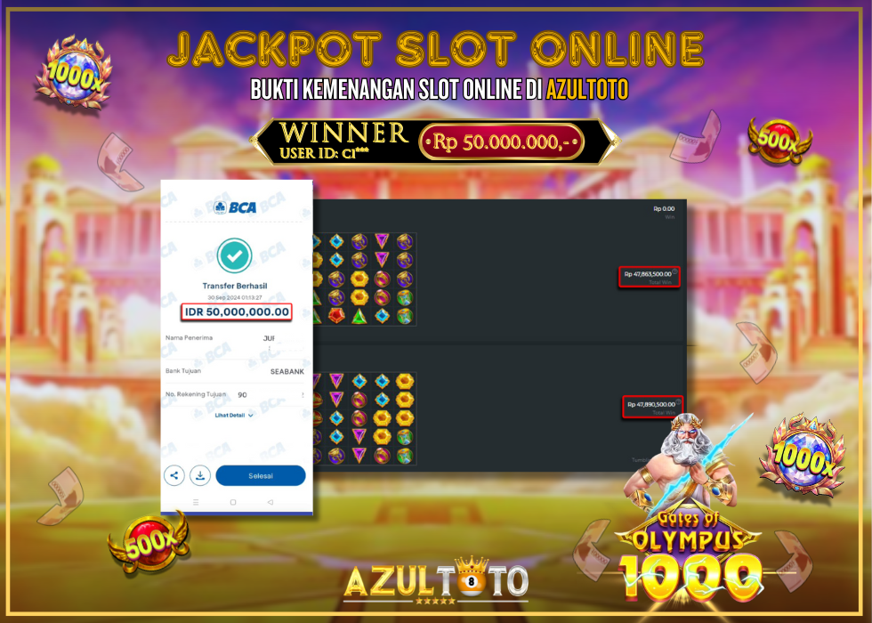 JACKPOT SLOT GATES OF OLYMPUS 1000 RP.50.000.000,- LUNAS DI AZULTOTO!