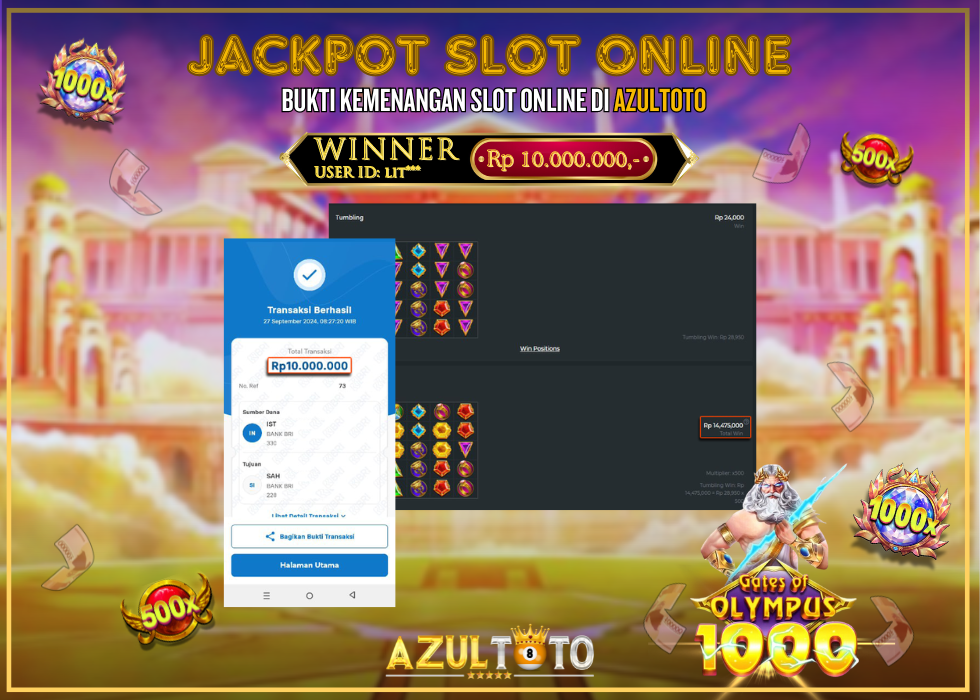 JACKPOT SLOT GATES OF OLYMPUS 1000 RP.10.000.000,- LUNAS DI AZULTOTO!