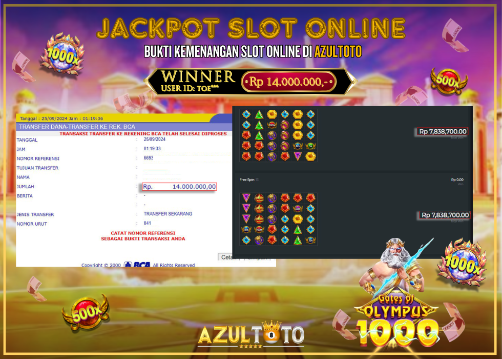 JACKPOT SLOT GATES OF OLYMPUS 1000 RP.14.000.000,- LUNAS DI AZULTOTO!
