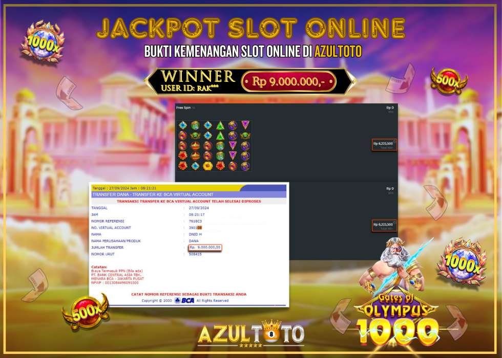 JACKPOT SLOT GATES OF OLYMPUS 1000 RP.9.000.000,- LUNAS DI AZULTOTO!