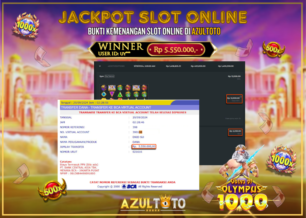 JACKPOT SLOT GATES OF OLYMPUS 1000 RP.5.550.000,- LUNAS DI AZULTOTO!
