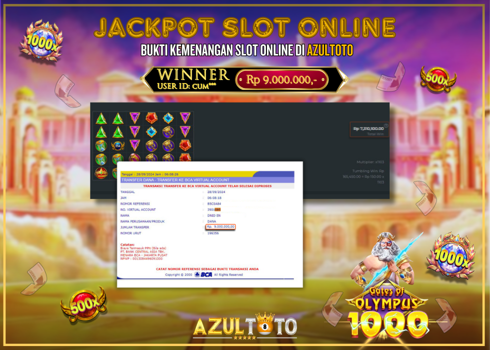 JACKPOT SLOT GATES OF OLYMPUS 1000 RP.9.000.000,- LUNAS DI AZULTOTO!