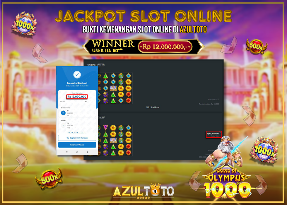 JACKPOT SLOT GATES OF OLYMPUS 1000 RP.12.000.000,- LUNAS DI AZULTOTO!