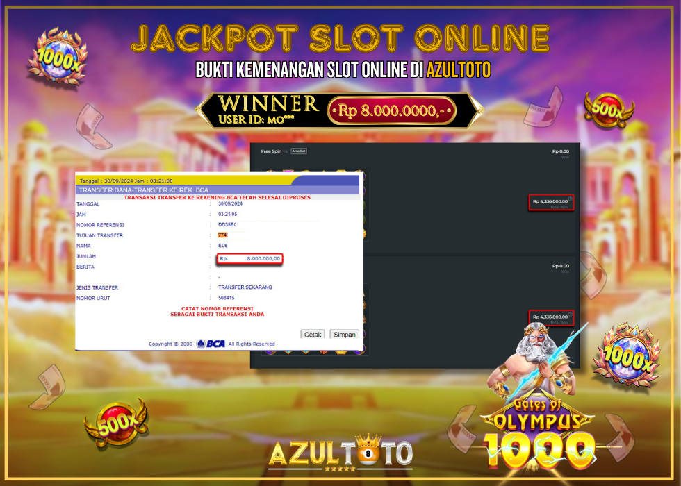 JACKPOT SLOT GATES OF OLYMPUS 1000 RP.8.000.000,- LUNAS DI AZULTOTO!