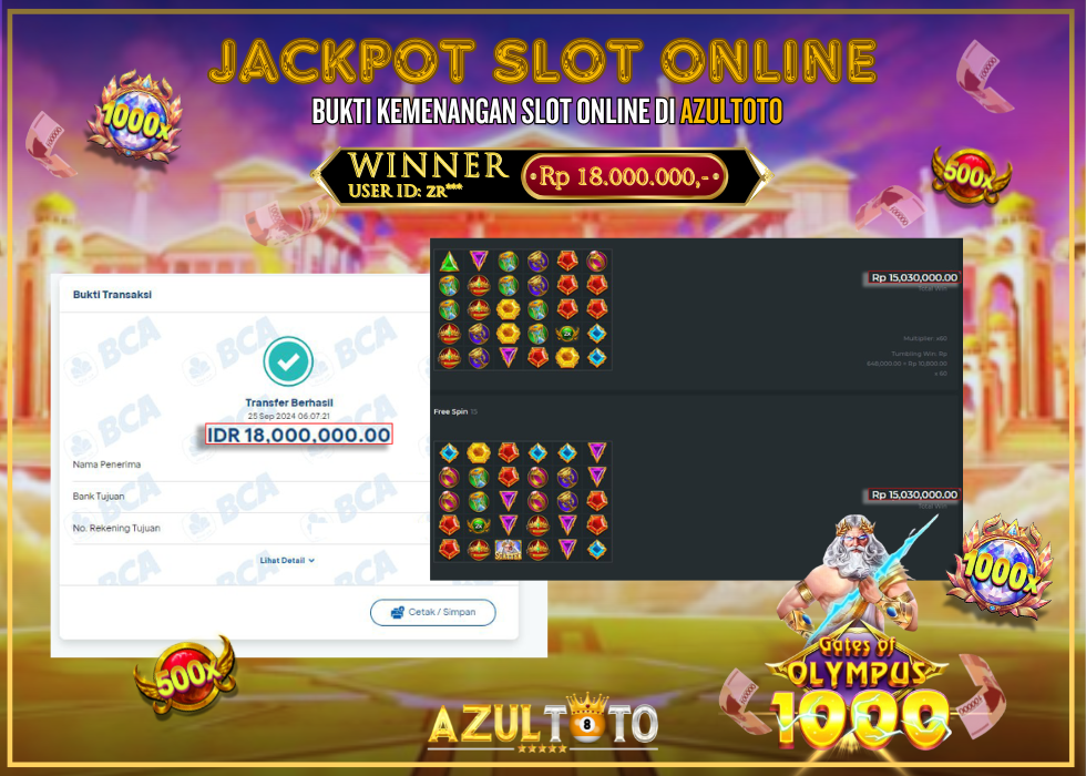 JACKPOT SLOT GATES OF OLYMPUS 1000 RP.18.000.000,- LUNAS DI AZULTOTO!