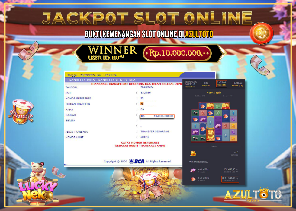 JACKPOT SLOT LUCKY NEKO RP.10.000.000,- LUNAS DI AZULTOTO!