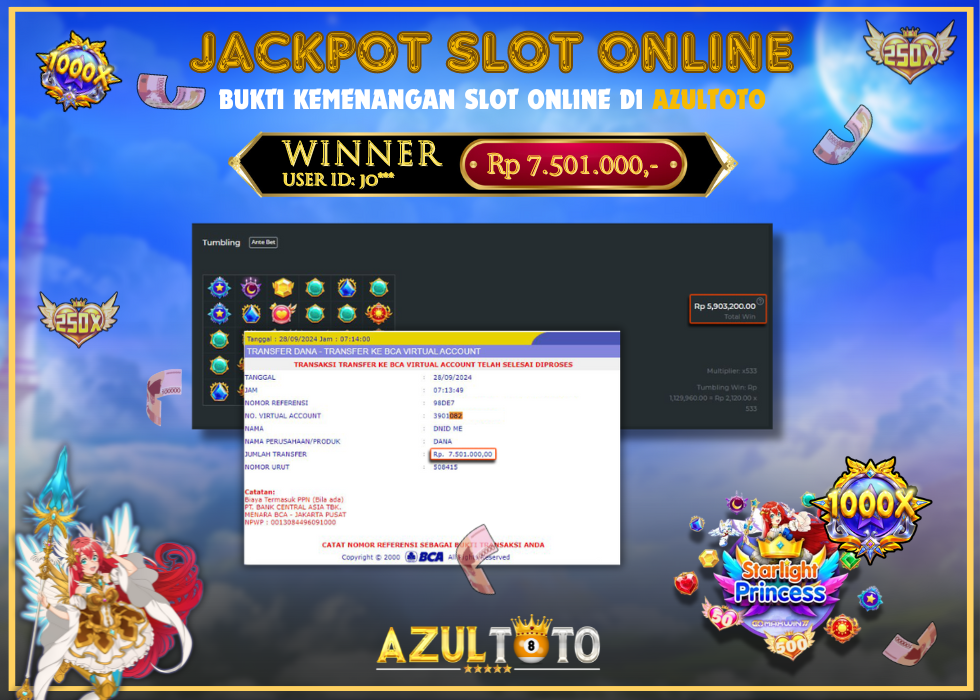 JACKPOT SLOT STARLIGHT PRINCESS 1000 RP.7.501.000,- LUNAS DI AZULTOTO!