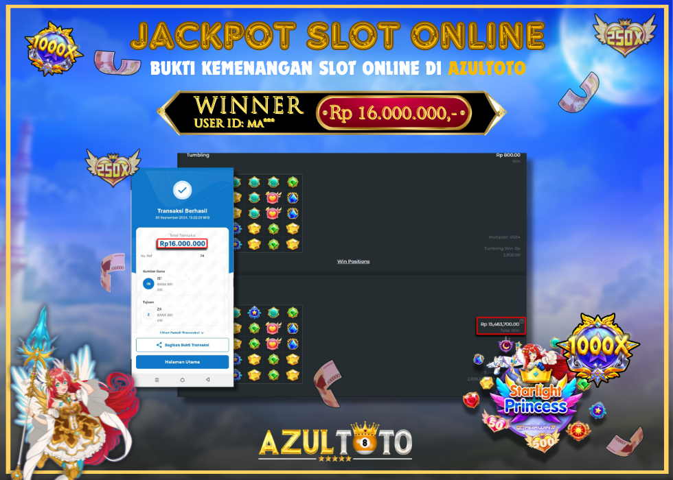 JACKPOT SLOT STARLIGHT PRINCESS 1000 RP.16.000.000,- LUNAS DI AZULTOTO!