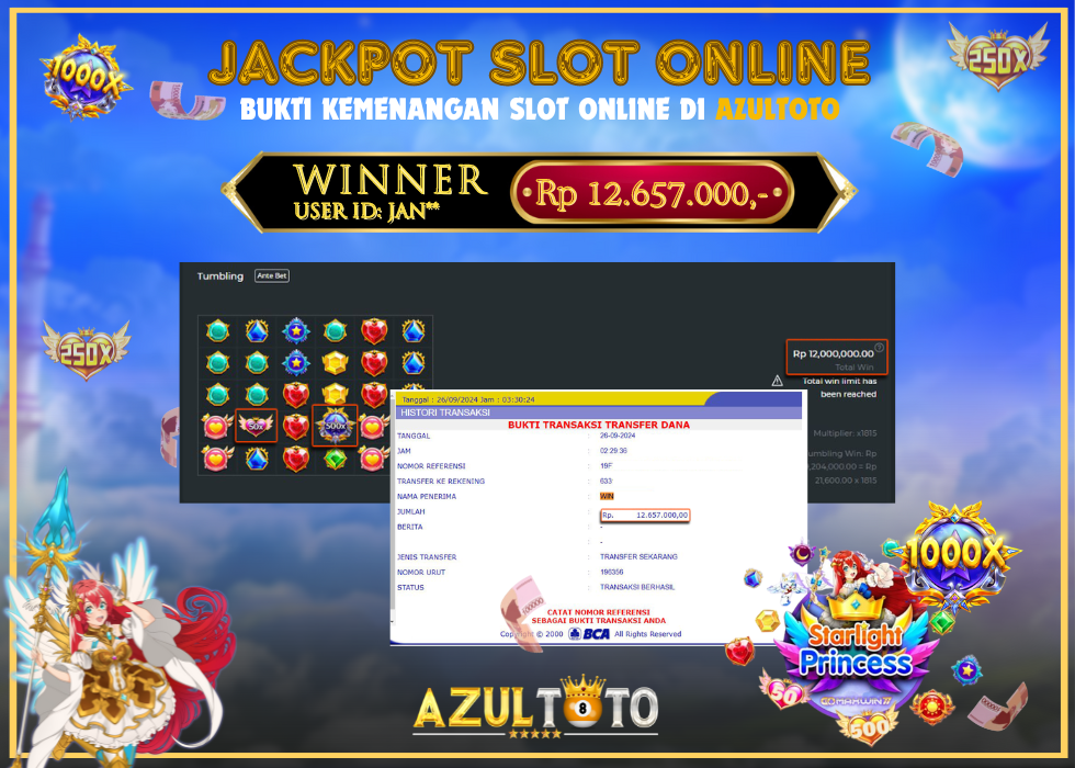 JACKPOT SLOT STARLIGHT PRINCESS 1000 RP.12.657.000,- LUNAS DI AZULTOTO!
