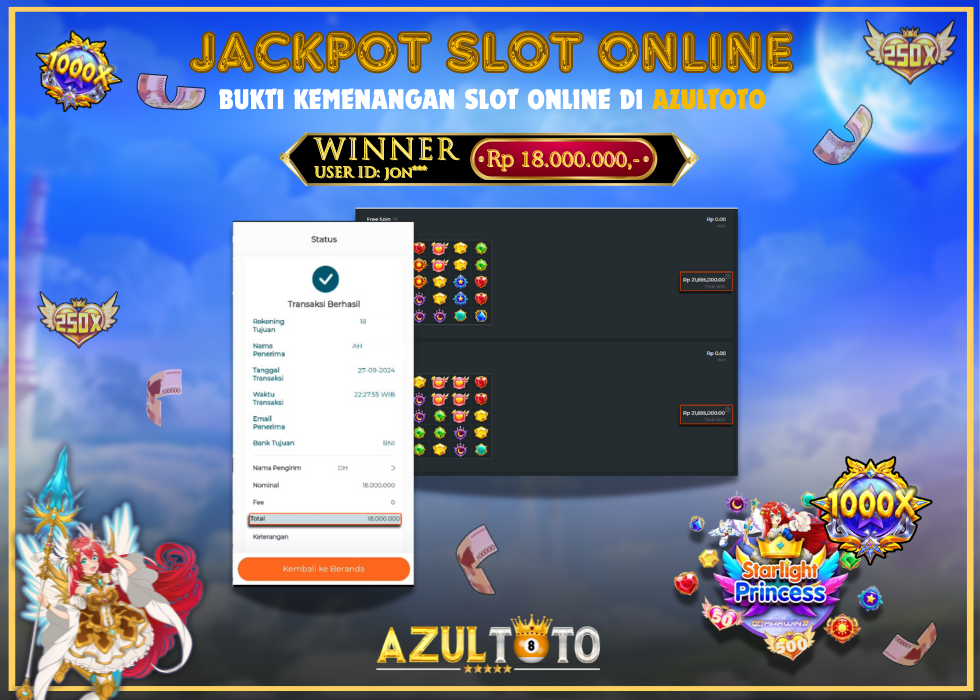 JACKPOT SLOT STARLIGHT PRINCESS 1000 RP.18.000.000,- LUNAS DI AZULTOTO!