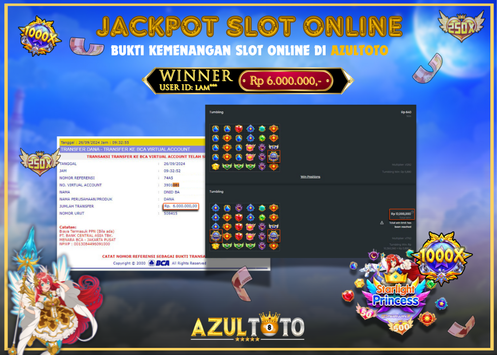 JACKPOT SLOT STARLIGHT PRINCESS 1000 RP.6.000.000,- LUNAS DI AZULTOTO!