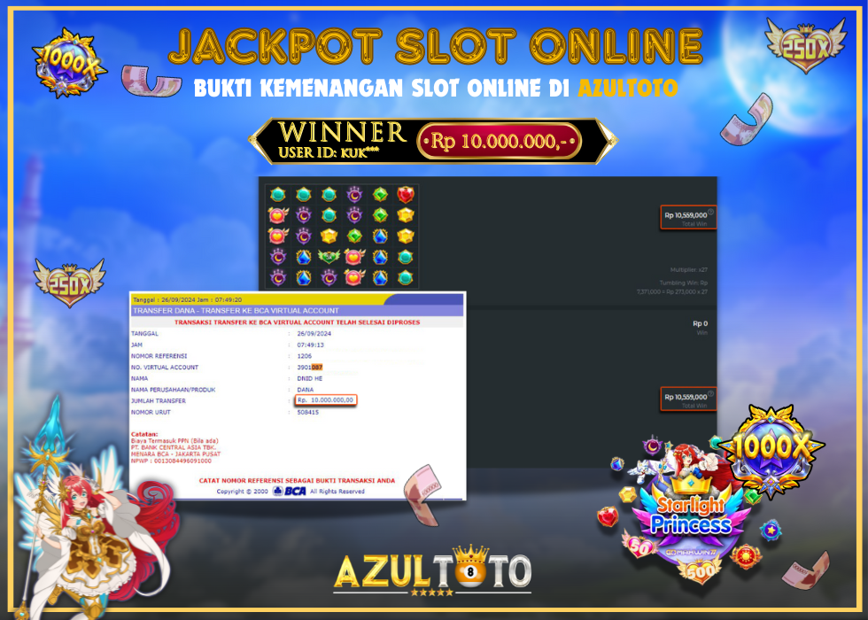 JACKPOT SLOT STARLIGHT PRINCESS 1000 RP.10.000.000,- LUNAS DI AZULTOTO!
