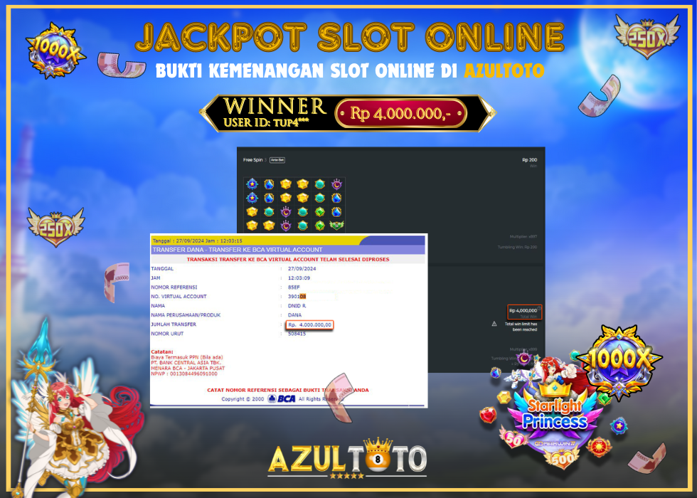 JACKPOT SLOT STARLIGHT PRINCESS 1000 RP.4.0000.000,- LUNAS DI AZULTOTO!
