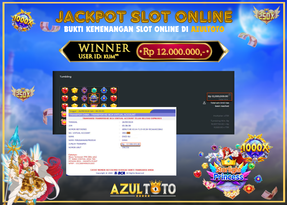 JACKPOT SLOT STARLIGHT PRINCESS 1000 RP.12.000.000,- LUNAS DI AZULTOTO!