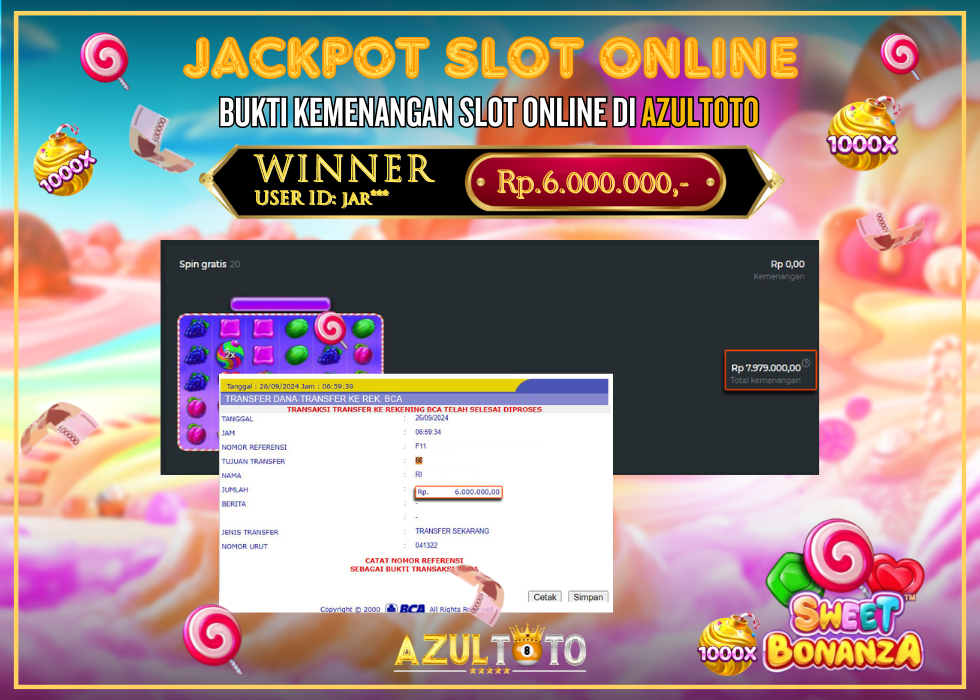 JACKPOT SLOT SWEET BONANZA 1000 RP.6.000.000,- LUNAS DI AZULTOTO!