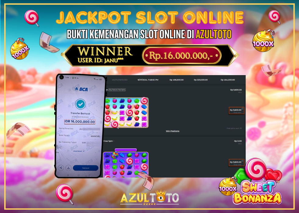JACKPOT SLOT SWEET BONANZA 1000 RP.16.000.000,- LUNAS DI AZULTOTO!