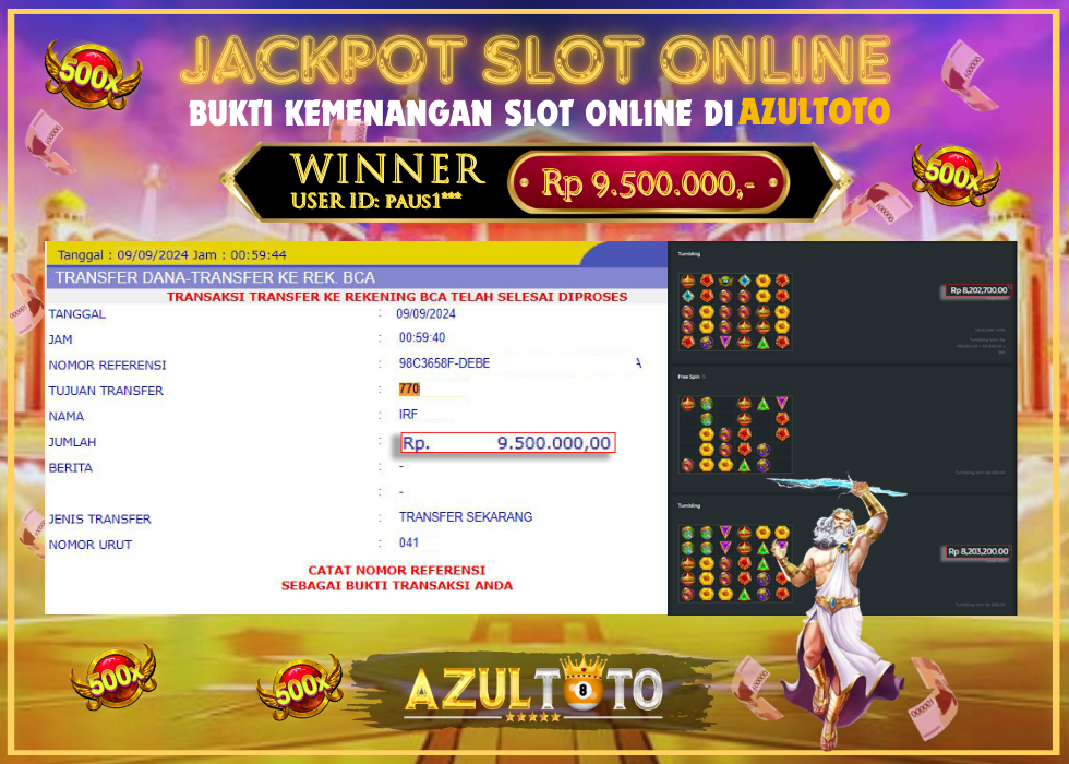 JACKPOT SLOT GATES OF OLYMPUS 1000 RP.9.500.000,- LUNAS DI AZULTOTO!